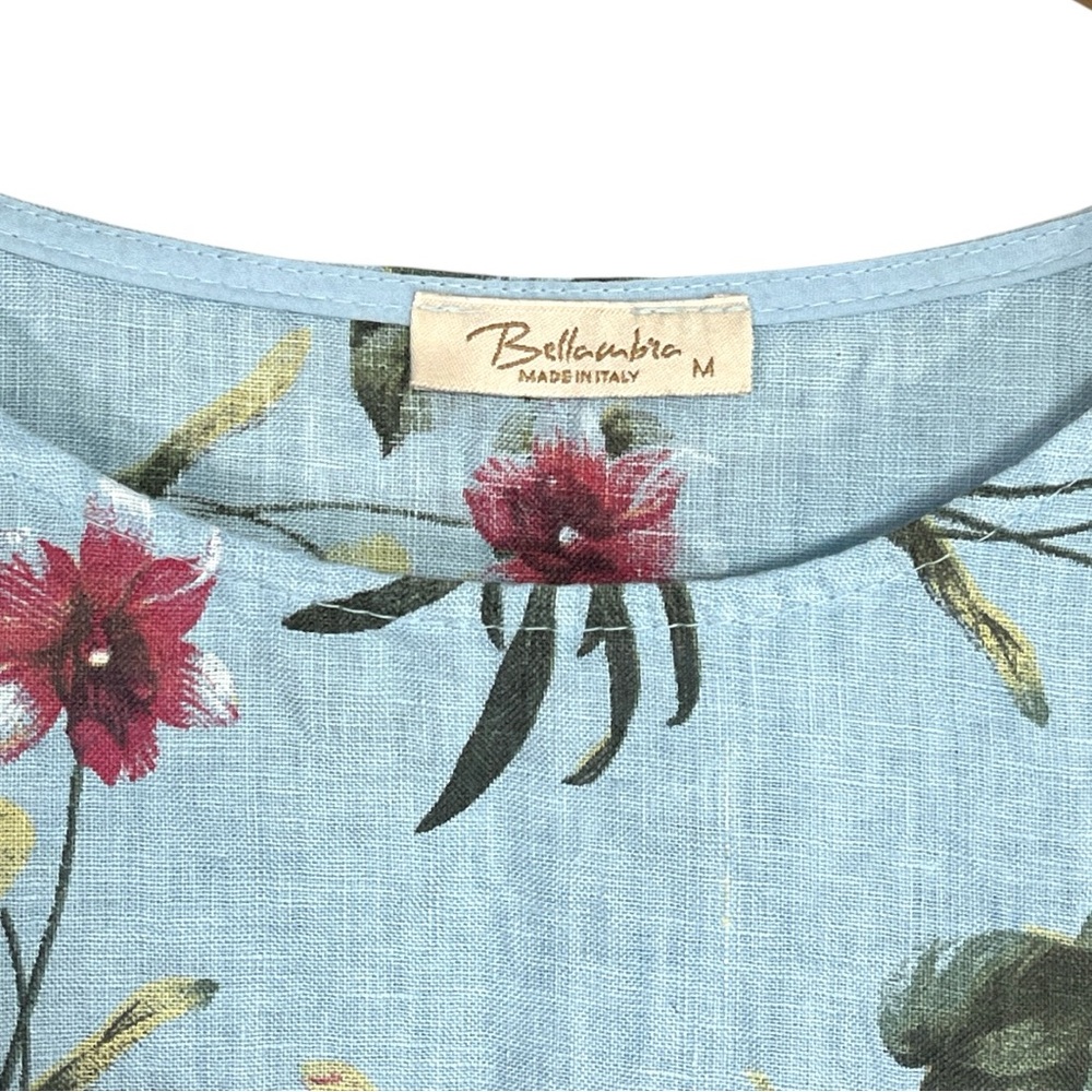 Bellambia Made in Italy 100% Linen Blue Floral Print Short Sleeve Top Size Med. - Picture 3 of 5
